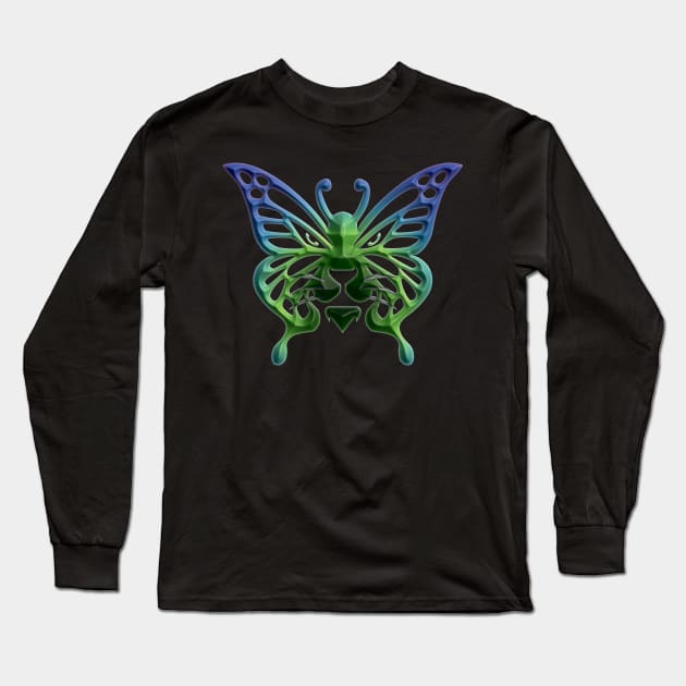 Wolf and butterfly 3d super soft blend drawing cute cool colorful Long Sleeve T-Shirt by Okuadinya